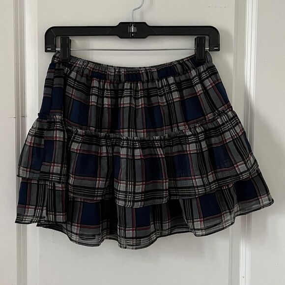 Vintage Y2K School Girl Navy Blue Tiered Plaid Mini Skirt from Charlotte Russe - Picture 2 of 6